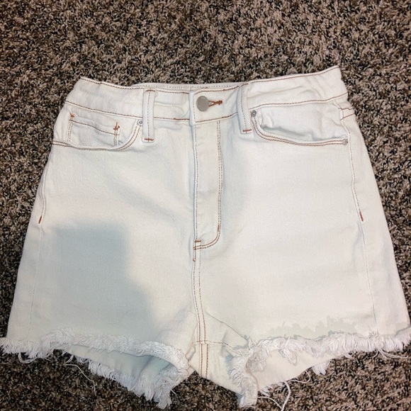 Beige Denim Shorts with Brown Stitching - Picture 4 of 10